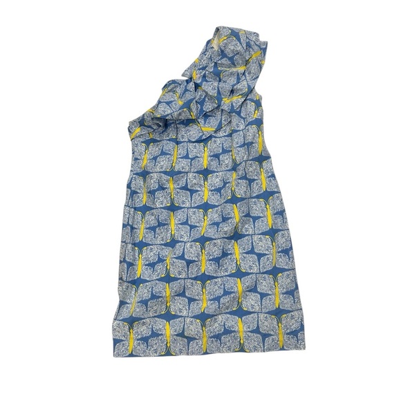 Lilly Pulitzer Sandra Dress 4 One Shoulder Blue Dandelions Ruffles Butterflies - Picture 1 of 11